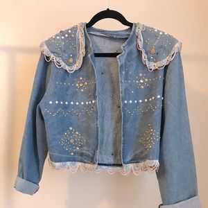 A beaded vintage denim jacket from a thrift in Italy shop